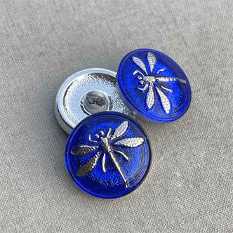 18mm Czech Glass Button Dragonfly Cobalt Mercury Q1 Per Pc