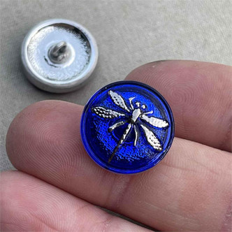 18mm Czech Glass Button Dragonfly Cobalt Mercury Q1 Per Pc