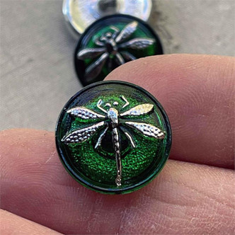 18mm Czech Glass Button Dragonfly Emerald Green Q1 Per Pc