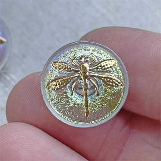 18mm Czech Glass Button Dragonfly Gilded Honeydew AB Q1 Per Pc