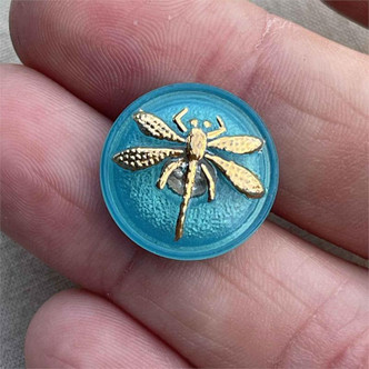 18mm Czech Glass Button Dragonfly Gilded Tiffany Q1 Per Pc