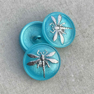 18mm Czech Glass Button Dragonfly Tiffany Mercury Q1 Per Pc