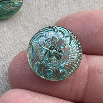 18mm Czech Glass Button Pincushion Tea Green AB Per Pc