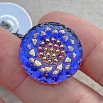 22mm Czech Glass Button Flower Daisy Volcano Gold Q1 Per Pc