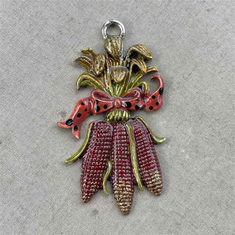 Saffron Harvest Corn On The Cob Indian Corn Autumn Fall Artisan Hand Painted Pendant Per Pc