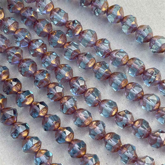 Czech Glass Faceted Baroque Pale Blue Copper 8mm Fire Polish 15 Glass Beads Per Strand