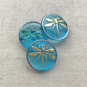 18mm Czech Glass Cabochon Dragonfly Blue Gold Q1 Per Pc