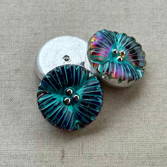 18mm Trillium Flower Czech Glass Cabochon Teal Volcano Per Pc