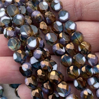 8mm Czech Glass Coin Spellbinder Fire Polish 15 Glass Beads Per Strand