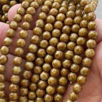 6mm Caramel Picasso Czech Glass Round Druk 25 Beads Per Strand