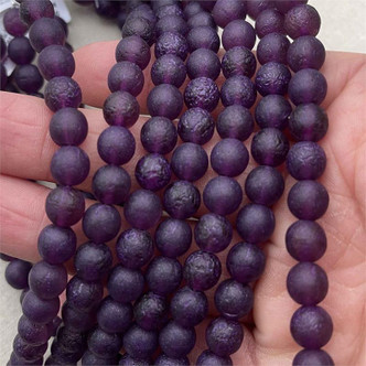 8mm Etched Druk Grape Czech Glass Round 25 Beads Per Strand