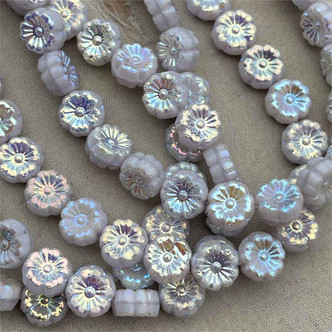 8mm Czech Glass Daisy Flower Beads Lavender AB 24 Pcs Per Strand