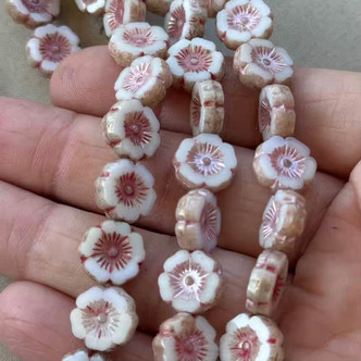 12mm Flower 5 Petal Window Cut Czech Glass Beads Dusty Rose Picasso 12Pcs Per Strand