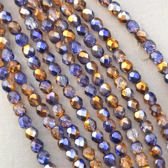 6mm Violet Citrine Metallica Faceted Fire Polish Czech Glass Round 25 Beads Per Strand