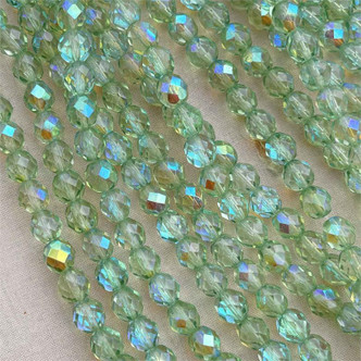 8mm Chrysolite AB Faceted Fire Polish Czech Glass Round 25 Beads Per Strand