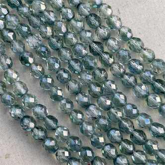 8mm Ocean Marble Faceted Fire Polish Czech Glass Round 25 Beads Per Strand