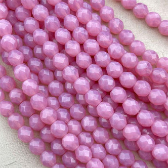 8mm Pink Opal Faceted Fire Polish Czech Glass Round 25 Beads Per Strand