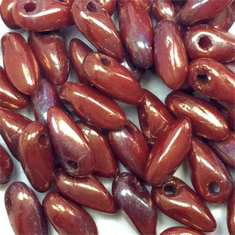 Bronze Luster Iris Opaque Red 2.5x6mm Czech Glass Mini Dagger Beads per Tube