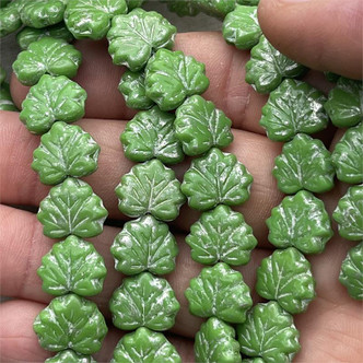 Maple Leaf Czech Glass 13x11mm Fern Silver Wash 10 Beads Per Strand