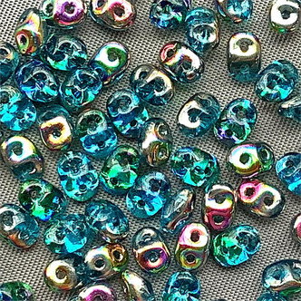 Aqua Vitrail 5x2.5mm Czech Glass Matubo Two Hole SuperDuo Beads per Tube