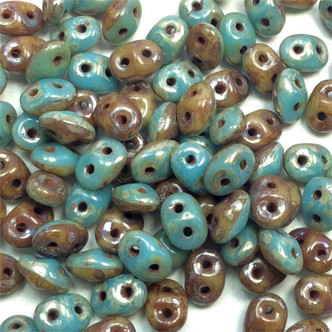 Blue Turquoise Ivory Picasso 5x2.5mm Czech Glass Matubo 2 Hole Super Duo Beads per Tube