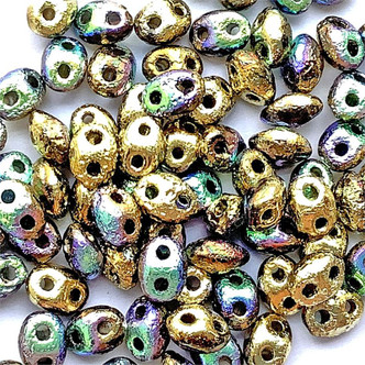 Etched Gold Ore AB 5x2.5mm Czech Glass Matubo Two Hole SuperDuo Beads per Tube