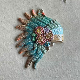 Sierra Turquoise Indian Headdress Pendant Chief Boho Hand Painted Per Pc