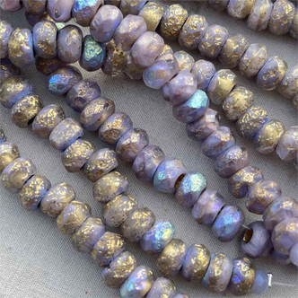 Big Hole Roller Czech Glass Rondelle Etched Gilded Labradorite 8x5mm 25 Glass Beads Per Strand