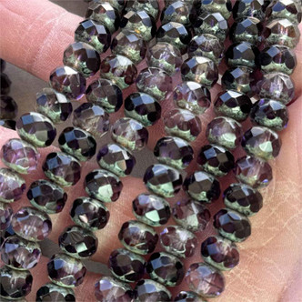 Czech Glass Rondelle Grape Picasso 8x6mm Fire Polish 25 Glass Beads Per Strand