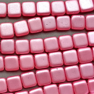 CzechMates Pink 6mm Two Hole Tile Square Czech Glass Beads per Strand