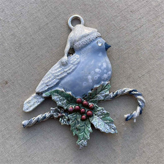 Noelle Turquoise Santa Christmas Cardinal Bird Holly Holiday Artisan Hand Painted Pendant Per Pc