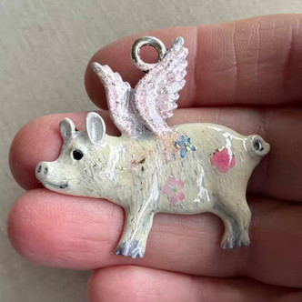 Sunny Flower Flying Pig Pendant When Pigs Fly Artisan Hand Painted Per Pc
