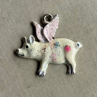 Sunny Flower Flying Pig Pendant When Pigs Fly Artisan Hand Painted Per Pc