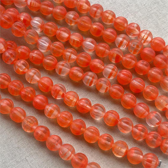 8mm Pumpkin Melon Chinese Glass Round 20 Beads Per Strand