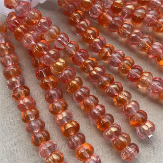 10x6mm Pumpkin Chinese Glass Beads Astral Persimmon Mix 16 Beads Per Strand