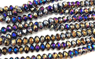8x6mm Multi Dark Metallic Faceted Rondell Chinese Crystal Glass Beads  - per strand