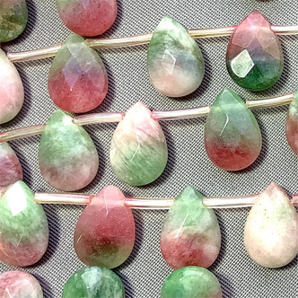 Candy Jade 12x8mm Faceted Briolette Pear Watermelon Semi-Precious Stone Beads Per Strand