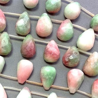 Candy Jade 14x9mm Faceted Briolette Teardrop Watermelon Semi-Precious Stone Beads Per Strand