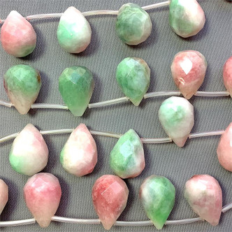 Candy Jade 17x12mm Faceted Briolette Teardrop Watermelon Semi-Precious Stone Beads Per Strand