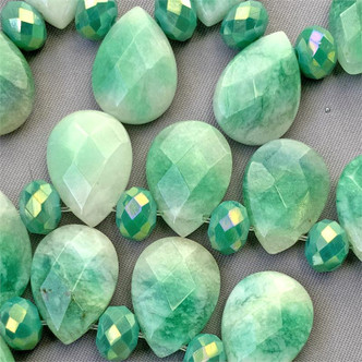 Candy Jade 18x13mm Faceted Briolette Pear Green Semi-Precious Stone Beads Per Strand