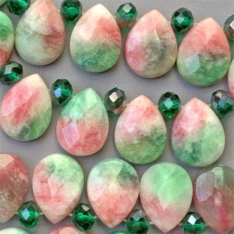 Candy Jade 20x15mm Faceted Briolette Pear Watermelon Semi-Precious Stone Beads Per Strand