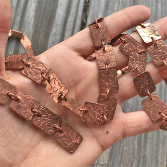 17x13mm Hammered Rectangles Solid Copper Chain Soldered Raw Bali Old Stock Per Foot