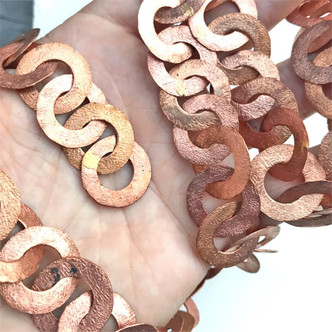 20mm Hammered Flat Circle Ethnic Boho Solid Copper Chain Soldered Raw Bali Old Stock Per Foot