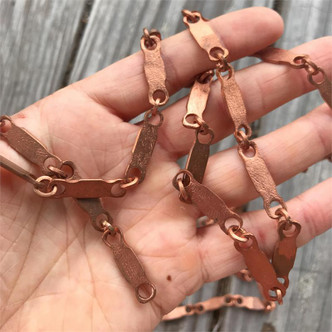 25x7mm Vintage Flat Bar Skeleton Bone Link Solid Copper Chain Soldered Raw Bali Old Stock Per Foot