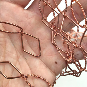 26x15mm Diamonds and Textured Ovals Solid Copper Chain Soldered Raw Bali Old Stock Per Foot