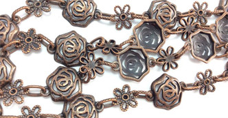 Rose and Daisy Connector Antique Copper Chain per Foot