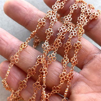 10x6mm Shamrock Heart Four Leaf Clover Copper Plated Brass Chain Soldered Per Ft