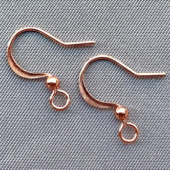 Solid Copper French Hook Earwires 15mm 22 Gauge 3mm Ball Q24 Pair per Pkg