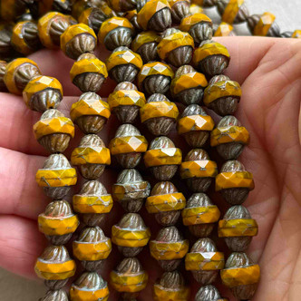 Turbine Czech Glass 11x10mm Pumpkin Picasso 15 Beads Per Strand