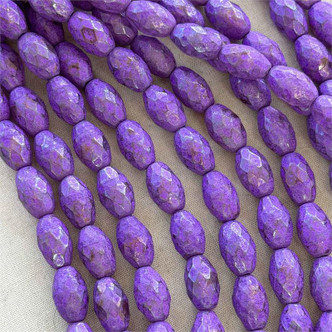 Faceted Oval Fire Polish Czech Glass 12x8mm Etched Violet Bronzite 12 Beads Per Strand